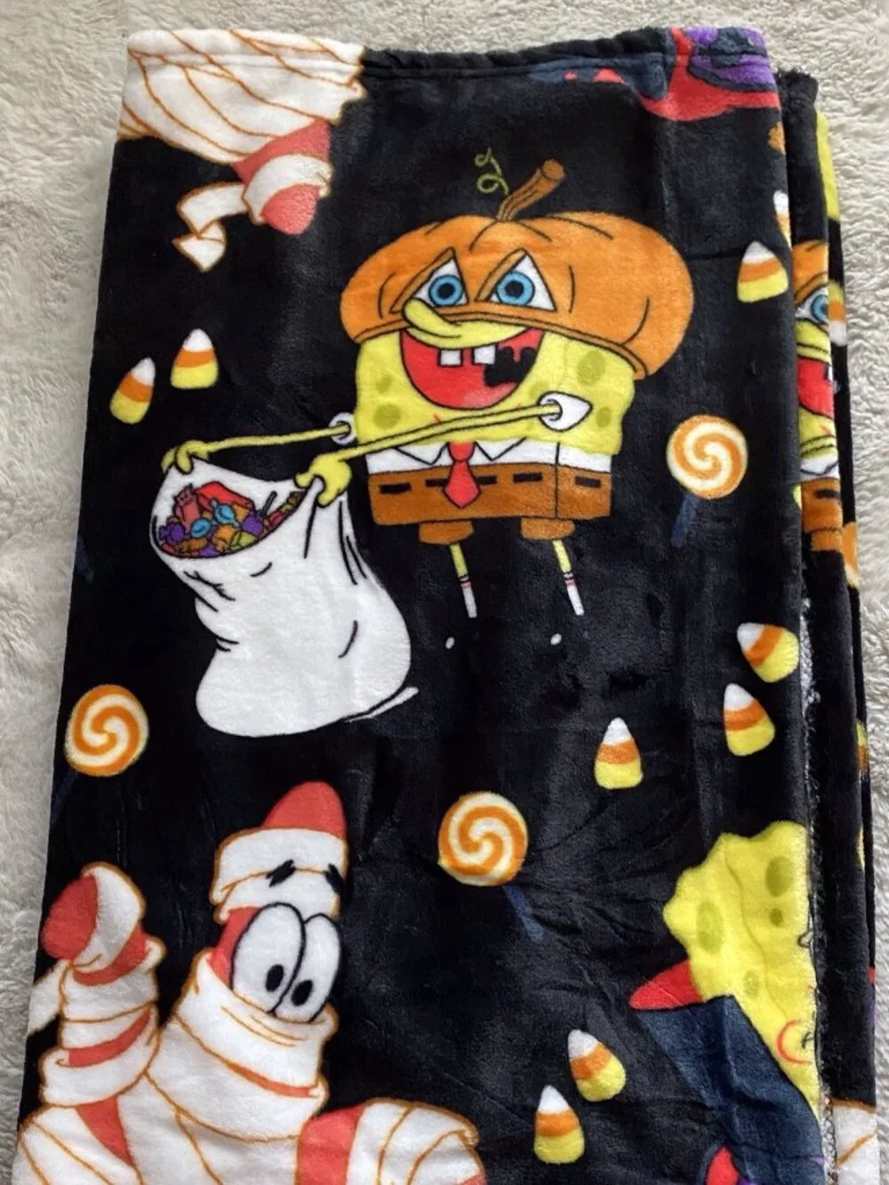 SpongeBob SquarePants Pumpkin Halloween Throw Blanket 50”x70” Patrick Mummy NEW